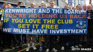 Protesters outside Goodison Park