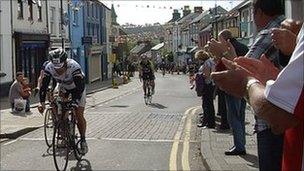 Ironman competitors cycling through Narberth