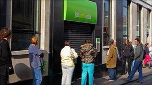 People outside a Job Centre Plus office in Bristol