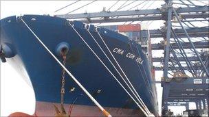 A large container ship at Dalian