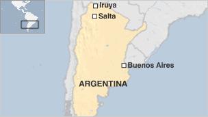 A map of Argentina showing Buenos Aires, Salta and Iruya