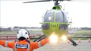 A Great Western Air Ambulance helicopter landing