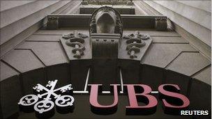 The logo of Swiss bank UBS is seen at the company's office at the Bahnhofstrasse in Zurich in this July 1, 2009 file photo.