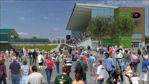 Artist's impressions of the refurbished Barnet Copthall stadium