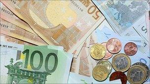 Euro currency notes and coins