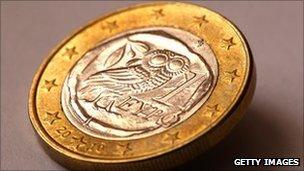 Detail view of a Greek one Euro coin