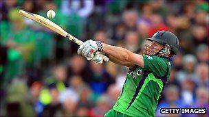 Ireland's William Porterfield hits a four in a one day game against England in Dublin