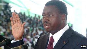 Faure Gnassingbe taking the oath of office in 2010