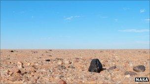 A photo of the 2008 TC3 meteorite in the Sudanese desert