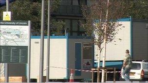 Portable twin cabin units set up at the University of Lincoln