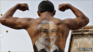 Painting of Narendra Modi on a supporter