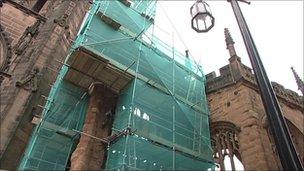 Coventry cathedral ruins scaffolding