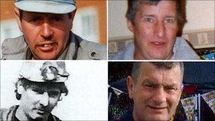 The four miners who died: Charles Breslin, Phillip Hill (top) and Garry Jenkins and David Powell (bottom, left to right)