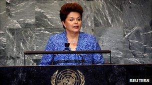 Brazilian President Dilma Rousseff addressing the UN General Assembly