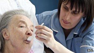 Geriatric care by healthcare assistant