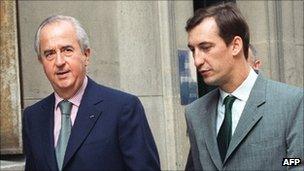 Edouard Balladur (L) and Nicolas Bazire (R) in 1994