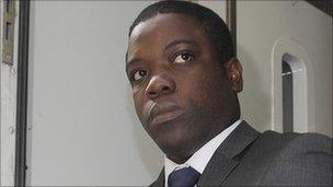 Kweku Adoboli leaving City of London Magistrates Court on Thursday