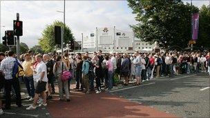 Locked out crowds outside Old Trafford during the 2005 Ashes series