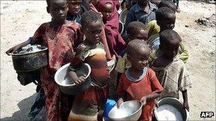 Children queuing for a meal at a WFP-feeding centre in Somalia's capital Mogadishu