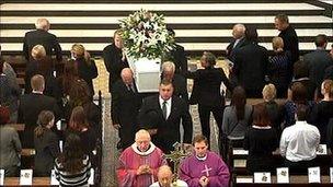 The funeral service at St Thomas' Roman Catholic Church