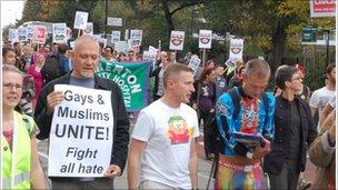 Marchers at the Gay Pride event on Saturday