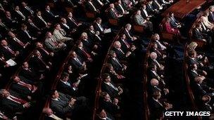 Members of Congress listen to an address by President Barack Obama, 8 September 2011