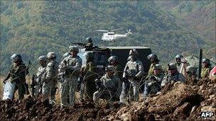 K-For soldiers reinforce the Jarinje border crossing in Kosovo