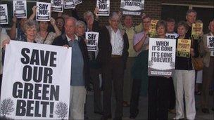 Protesters against housing plans outside Castle Point Borough Council