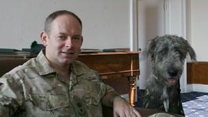 Lt Col Colin Weir and regimental mascot Brian Boru