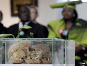 Some of the African skulls on display in Berlin, 29 September