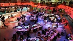 The newsroom at the headquarters of the Qatar-based al-Jazeera satellite news channel in Doha Nov 2006.