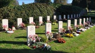 Gravestones of bodies washed ashore after the sinking of HMS Charybdis and HMS Limbourne