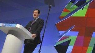 Chancellor George Osborne addresses the Conservative conference in Manchester