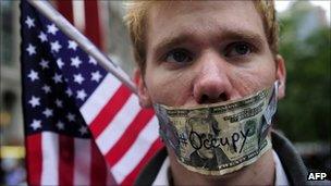 Protester near Wall Street in New York.