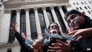 Protesters outside the Federal Reserve of New York