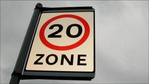 Road sign showing 20mph zone