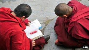 File image of young Tibetan monks in Kangding county, Sichuan province, China