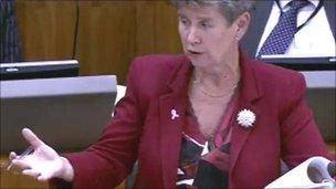 Finance Minister Jane Hutt delivering the draft budget