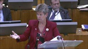 Finance Minister Jane Hutt delivering the draft budget