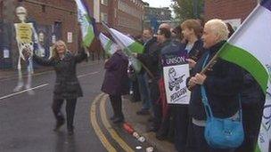 Unison demonstrators outside a hospital