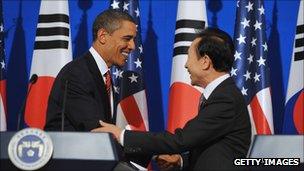 US President Barack Obama and South Korean President Lee Myung-bak