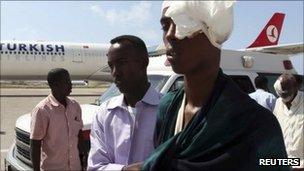 Patients at Mogadishu airport - 6 October 2011