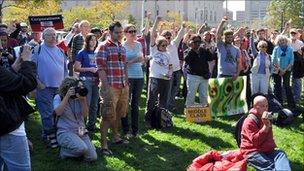 Protesters gather at Occupy Cleveland, 6 October 2011