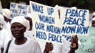 Liberian women protesting in August 2003