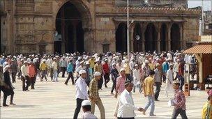 Worshippers outside Ahmedabad mosque