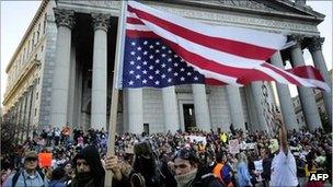 Occupy Wall Street protesters and union members stage a protest near Wall Street in New York, 5 October 2011.