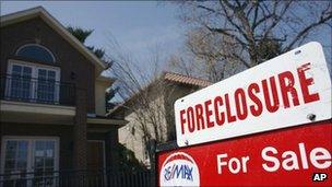 A foreclosure sign outside a house