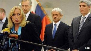 Slovakian Prime Minister Iveta Radicova gives press conference after vote