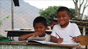 Nasa boys in the El Credo school, in Huellas-Caloto