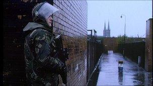 Soldier on patrol in west Belfast